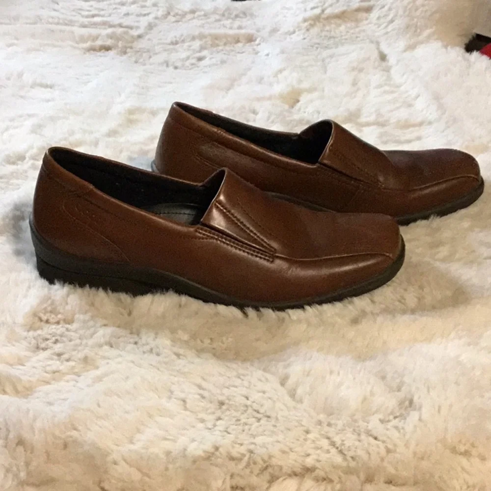 ECCO Camel Brown Leather Shock Point Loafers Comfort Walking‎ Shoes 38